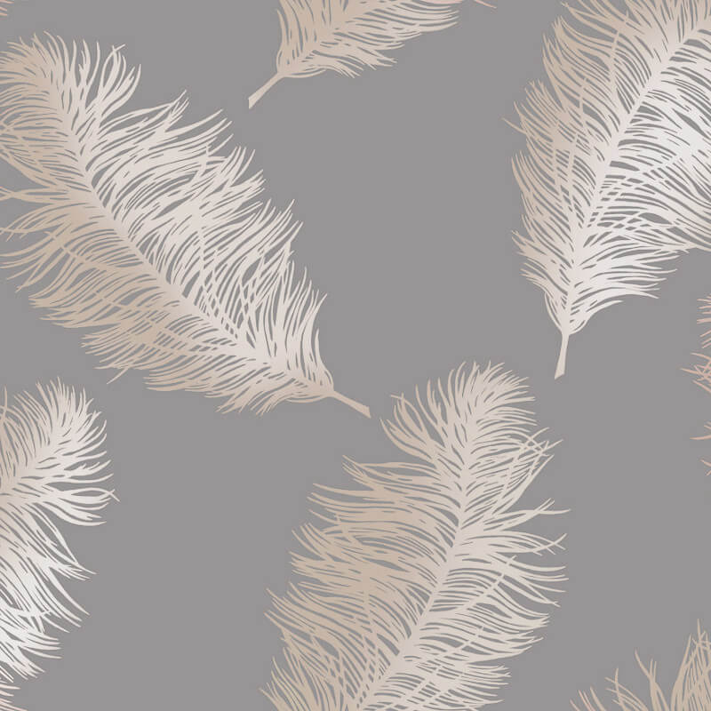 Fawning Feather Grey/Rose Gold Metallic Wallpaper - Slinn's Wallpaper Market