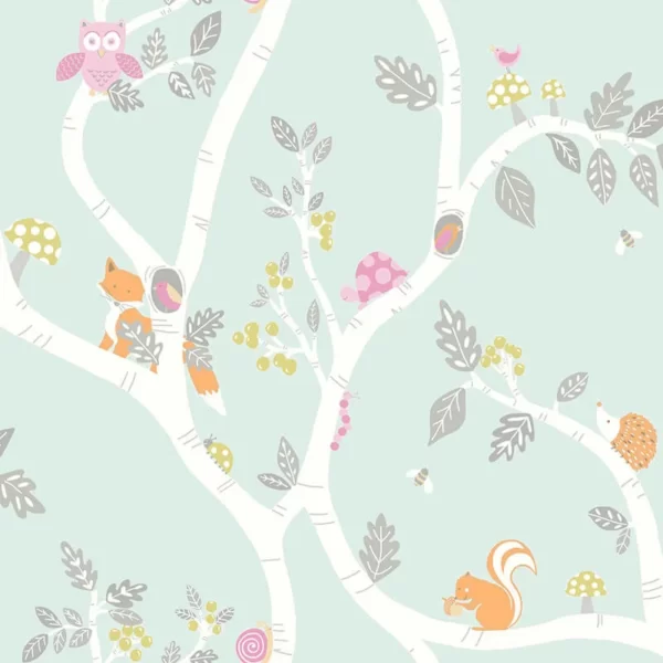 Woodland Adventure Smooth Wallpaper Nature  Shades of  Aqua Soft Teal Glitter  F7 - Image 2