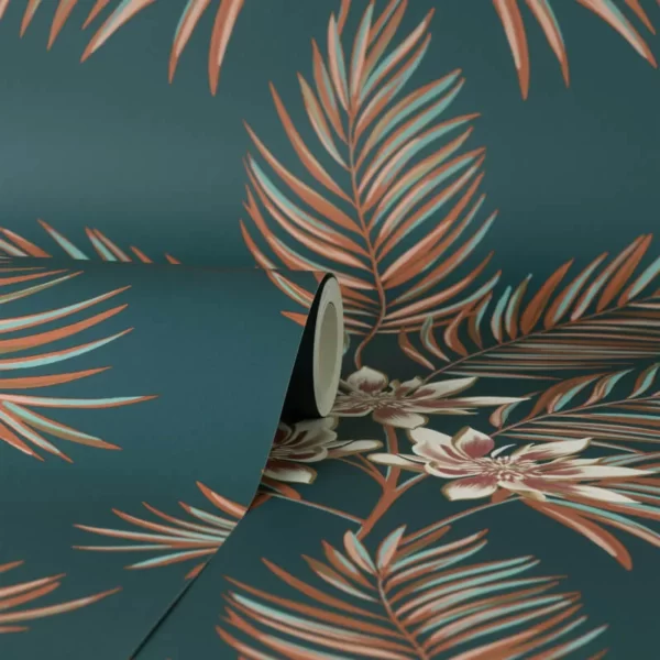 Fine Decor Bali Palm Peacock Metallic Wallpaper - Image 3