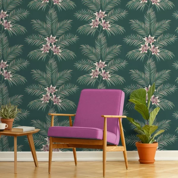 Fine Decor Bali Palm Leaf Emerald Metallic Wallpaper - Image 2