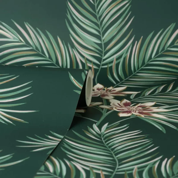 Fine Decor Bali Palm Leaf Emerald Metallic Wallpaper - Image 3