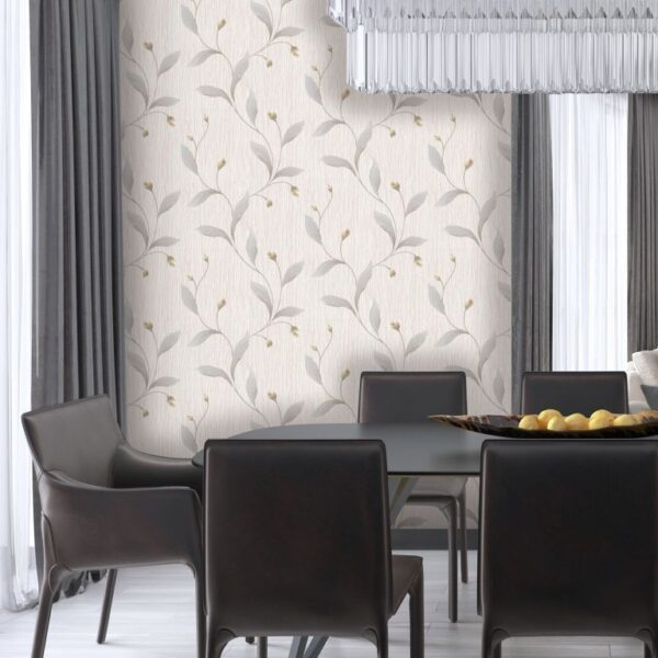 Belgravia Decor The Tiffany Collection Tiffany Platinum Silver / Ivory Wallpaper - Image 2