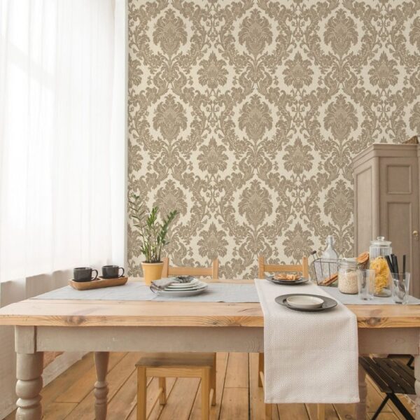 Belgravia Decor Ciara Damask Soft Beige Glitter Wallpaper - Image 2