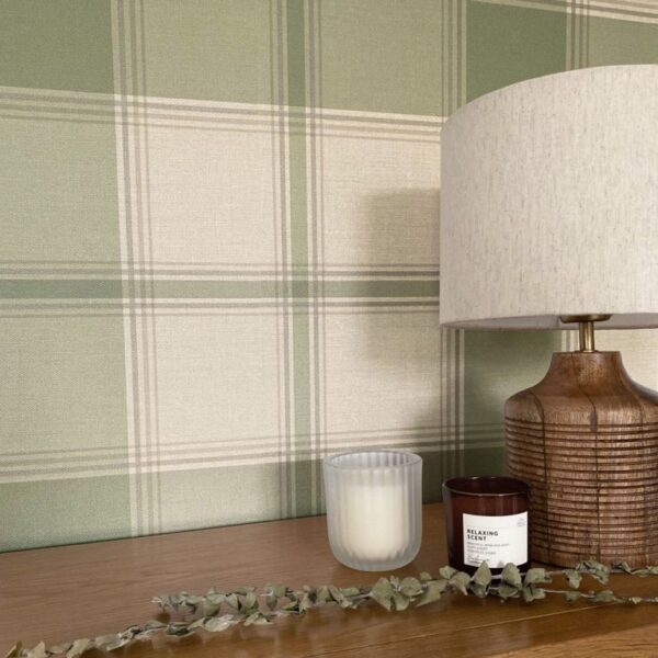 Belgravia Decor Carmella Hessian Check Green Wallpaper - Image 3