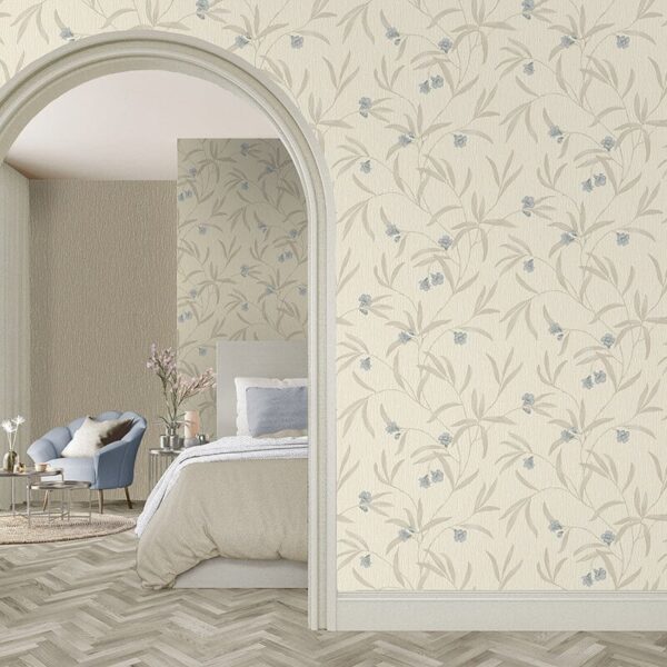 Belgravia Decor Tiffany Floral Trail Cream/ Soft Blue Wallpaper - Image 2