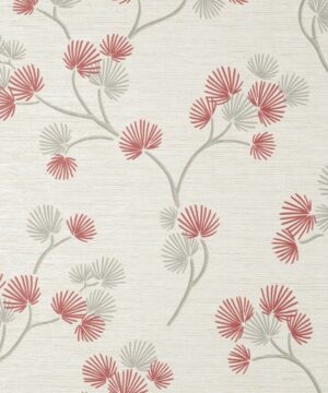 Fine Decor Kira Oriental Floral Tree Red/Grey Metallic Wallpaper