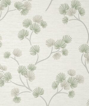 Fine Decor Kira Oriental Floral Tree Green/Grey Metallic Wallpaper