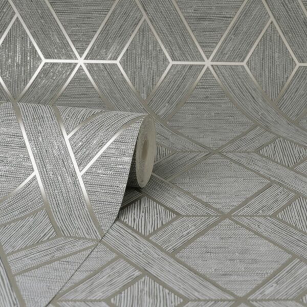 Fine Decor Miya Geometric Grey Metallic Wallpaper - Image 2