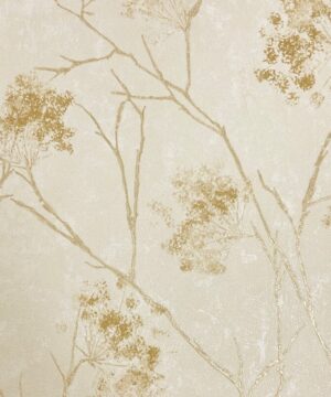 Vymura Sofia Sprig Floral Cream/Gold Metallic Wallpaper