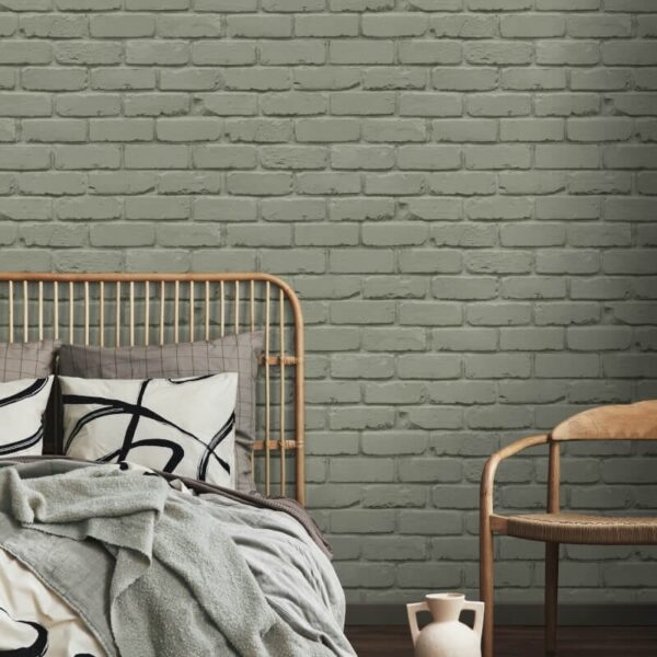 Fine Decor Painted Brick Sage Wallpaper - Image 4