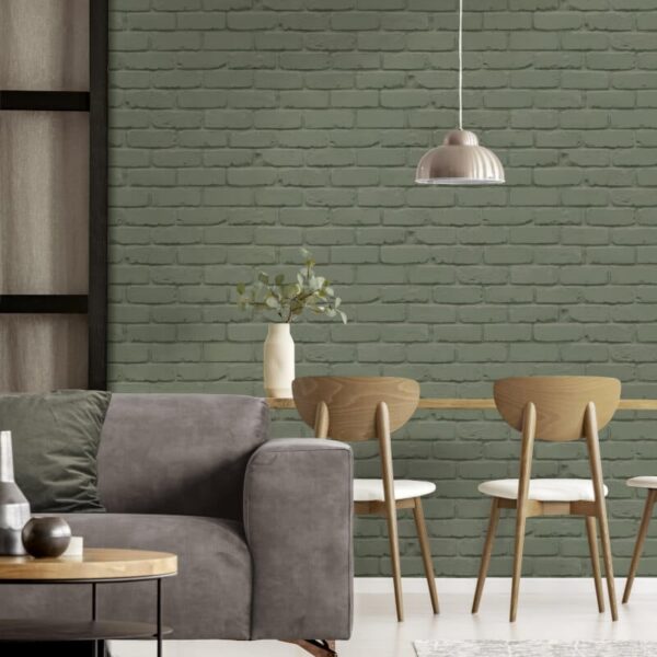 Fine Decor Painted Brick Sage Wallpaper - Image 3