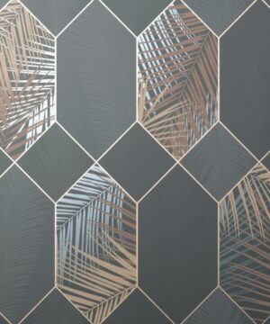 Fine Decor Miami Geo Charcoal/Copper Metallic Wallpaper