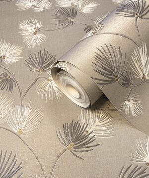 Belgravia Decor Valentino Pine Tree Soft Mocha Metallic Wallpaper