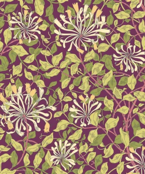 Hoopla Walls Eden Honeysuckle Leaf Trail Aubergine Wallpaper