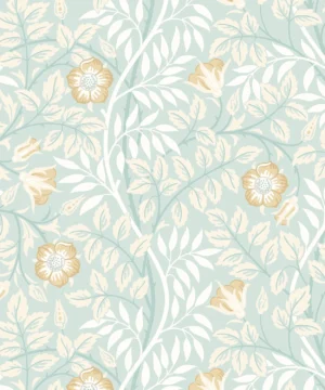 Hoopla Walls Eden Rosehip Trail Seafoam Wallpaper