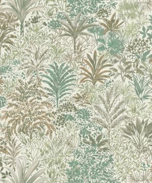 Vymura Capri Palm Landscape Green Metallic Wallpaper