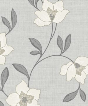 Fine Decor Larson Floral Charcoal/Gold Metallic Wallpaper