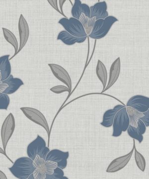 Fine Decor Larson Floral Navy/Silver Metallic Wallpaper