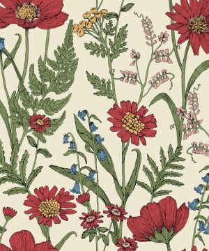 Fine Decor Wild Meadow Red Multi Wallpaper