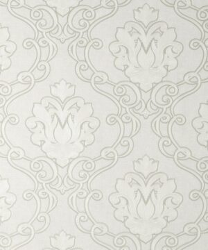 Vymura Florentine Damask White Metallic Wallpaper