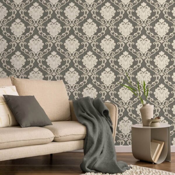 Vymura Florentine Damask Gunmetal Metallic Wallpaper - Image 4