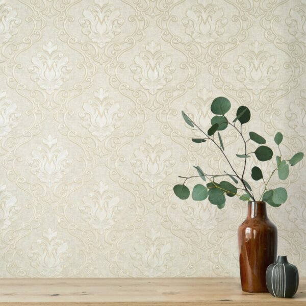 Vymura Florentine Damask Stone Metallic Wallpaper - Image 3