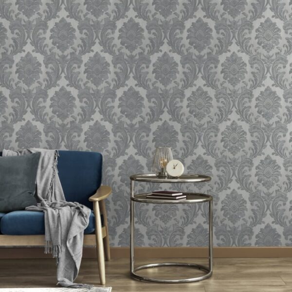 Vymura Milano Damask Silver/Grey Glitter Wallpaper - Image 3
