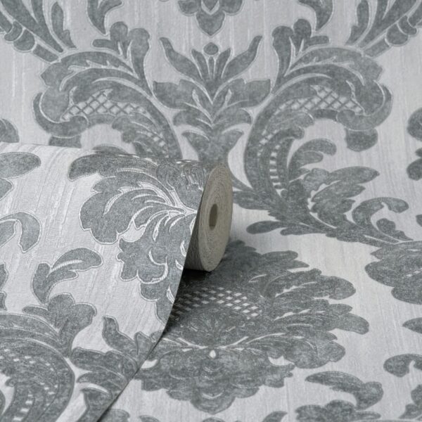 Vymura Milano Damask Silver/Grey Glitter Wallpaper - Image 2