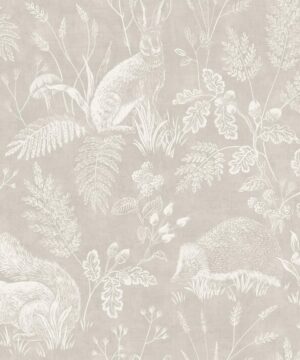 Crown Woodland Toile Beige Wallpaper