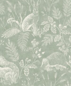 Crown Woodland Toile Green Wallpaper