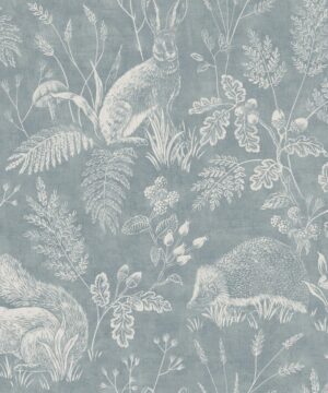 Crown Woodland Toile Blue Wallpaper