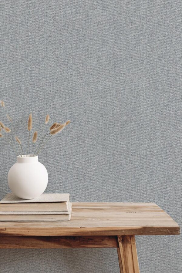 Crown Herringbone Blue Wallpaper - Image 3