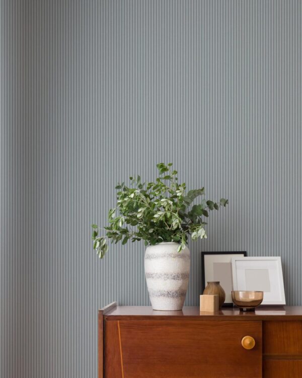 Crown Ticking Stripe Blue Wallpaper - Image 3