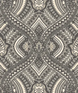 Hoopla Walls Elegance Ogee Damask Black Wallpaper