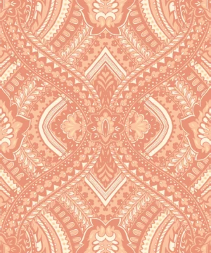 Hoopla Walls Elegance Ogee Damask Orange Wallpaper