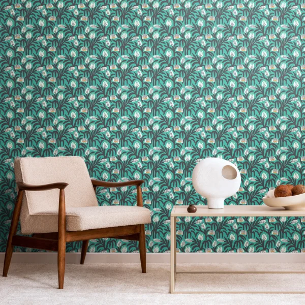 Hoopla Walls Geo Chunky Flower Teal Blue Wallpaper - Image 2