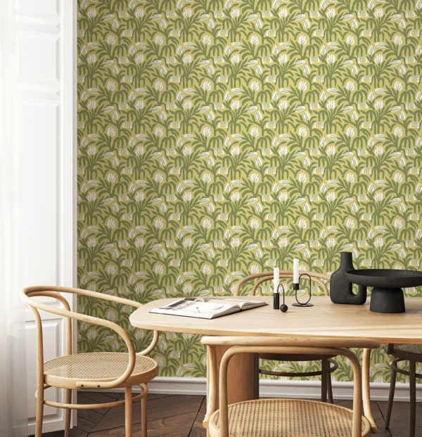 Hoopla Walls Geo Chunky Flower Olive Green Wallpaper - Image 2