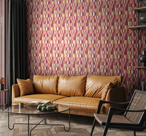 Hoopla Walls Geo Building Blocks Plum And Gold Wallpaper - Image 2