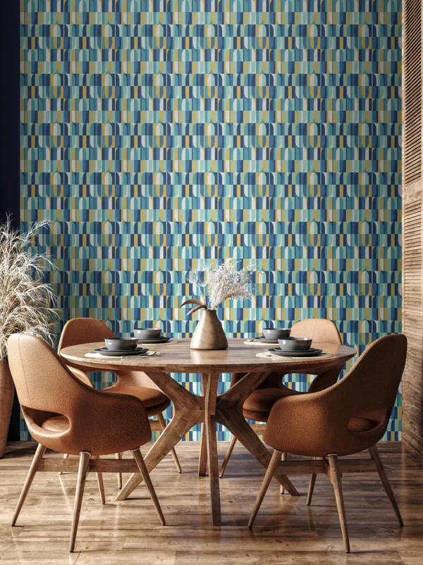 Hoopla Walls Geo Building Blocks Indigo And Gold Wallpaper - Image 2