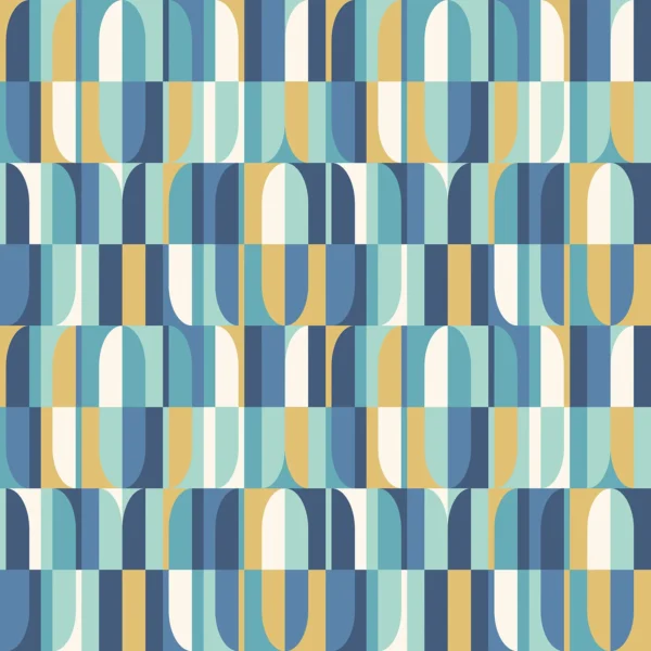 Hoopla Walls Geo Building Blocks Indigo And Gold Wallpaper