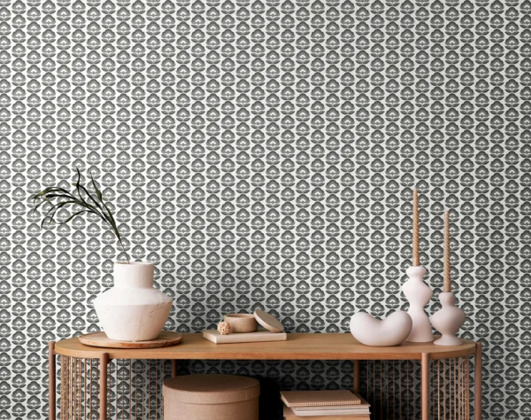 Hoopla Walls Geo Retro Flower Charcoal Wallpaper - Image 2