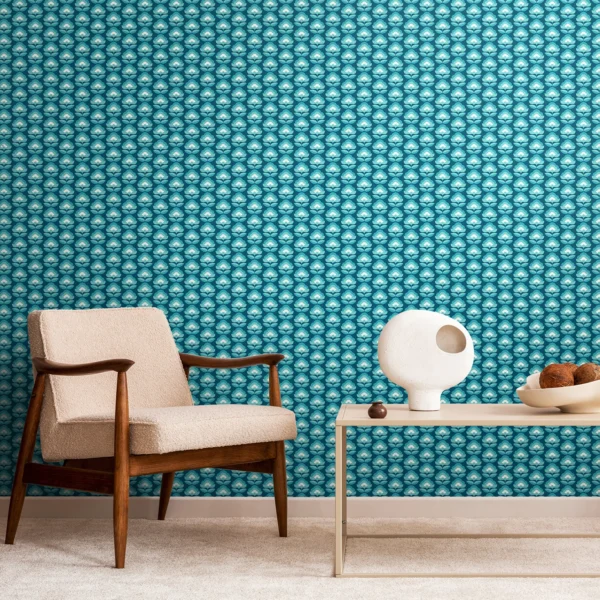 Hoopla Walls Geo Retro Flower Teal Mix Wallpaper - Image 2
