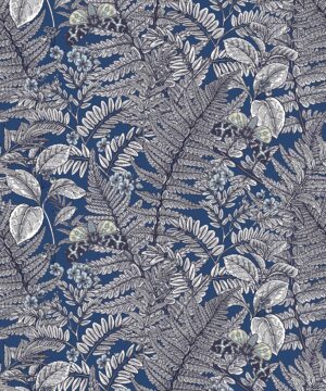 Hoopla Walls Fleur Wild Ferns Indigo Wallpaper