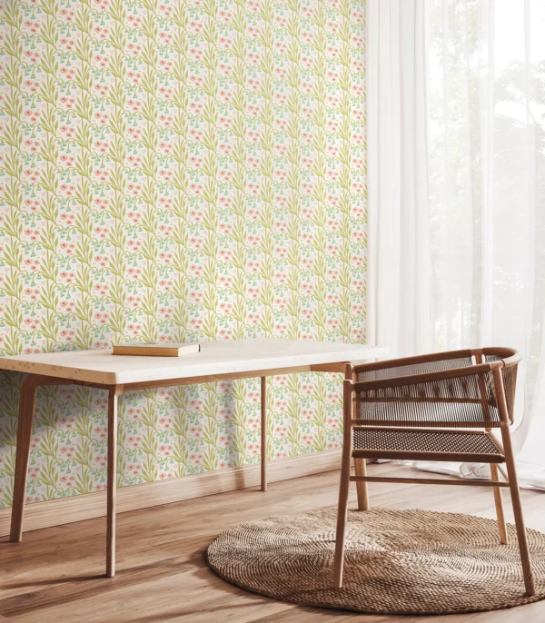 Hoopla Walls Fleur Meadow Stripe Peach And Duckegg Wallpaper - Image 2