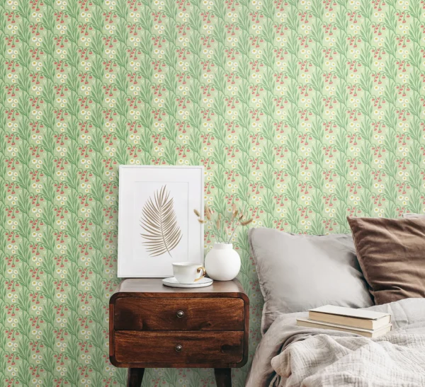 Hoopla Walls Fleur Meadow Stripe Pistachio Wallpaper - Image 2