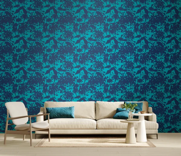 Hoopla Walls Fleur Summer Silhouette Ink And Teal Wallpaper - Image 2