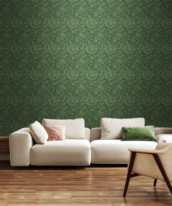 Hoopla Walls Elegance Damask Trail Forest Green Wallpaper - Image 2
