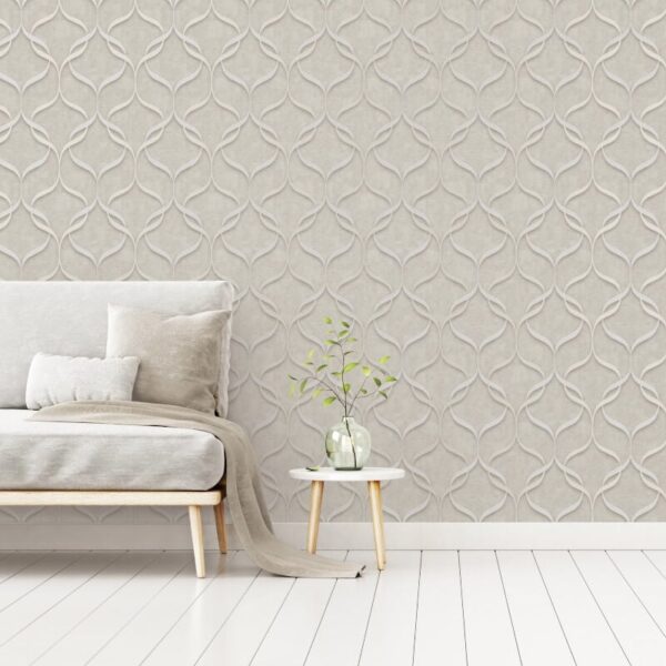 Vymura Milano Trellis Wave Stone Wallpaper - Image 3