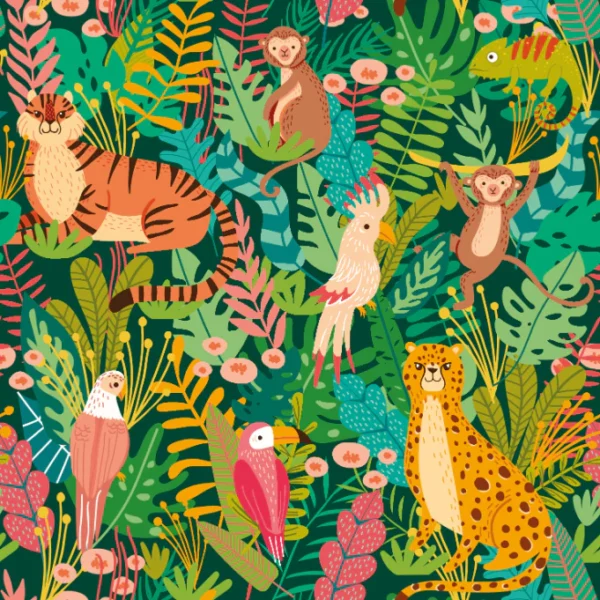 Hoopla Peekaboo Kids Animal Kingdom Lush Forest Wallpaper