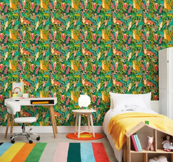 Hoopla Peekaboo Kids Animal Kingdom Lush Forest Wallpaper - Image 2